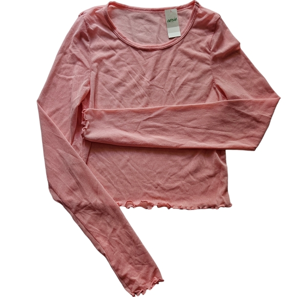 NWT Aerie Magic Mesh See Through Translucent Cropped Crop Pink Blush Mauve Top - Picture 5 of 5